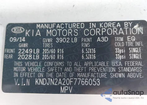 2015 Kia Soul из США, поврежденный, VIN KNDJN2A20F7766053